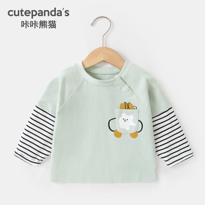 Kaka Panda Baby Two-In-One Long-Sleeve T-Shirt for Children,Spring Outfit,Boys and Girls Base Shirt,Baby Top