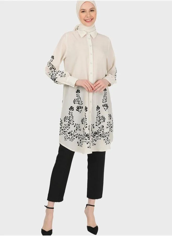 Refka by modanisa Button Detail Printed Tunic