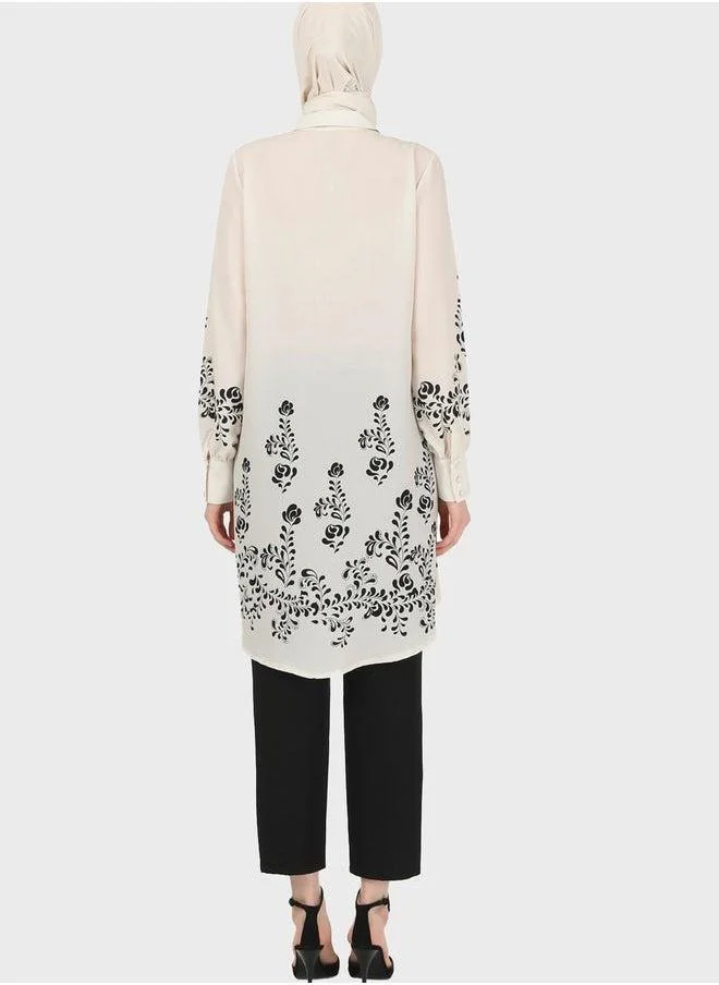 Refka by modanisa Button Detail Printed Tunic