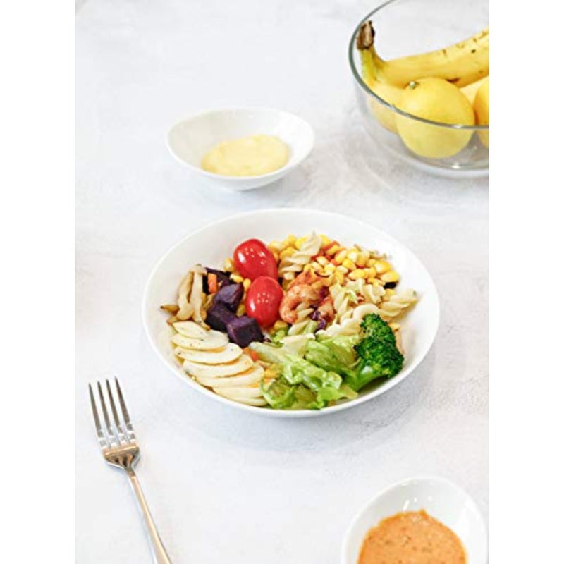 Teocera Pasta Bowls, Salad Serving Bowls Set, Wide and Shallow, 22 Ounce Porcelain Bowl, Microwave and Dishwasher Safe - Set of 6, White - Image 5