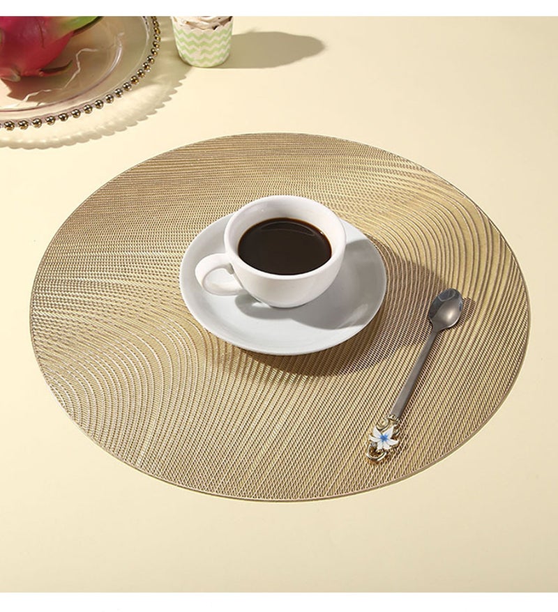 DB Innov. Gold Metallic Round Placemats, 4 Pcs Vinyl Hollow Placemats, Non-Slip Stain Heat Resistant Place Mats for Dining Table, 15x15 Inch - Image 1
