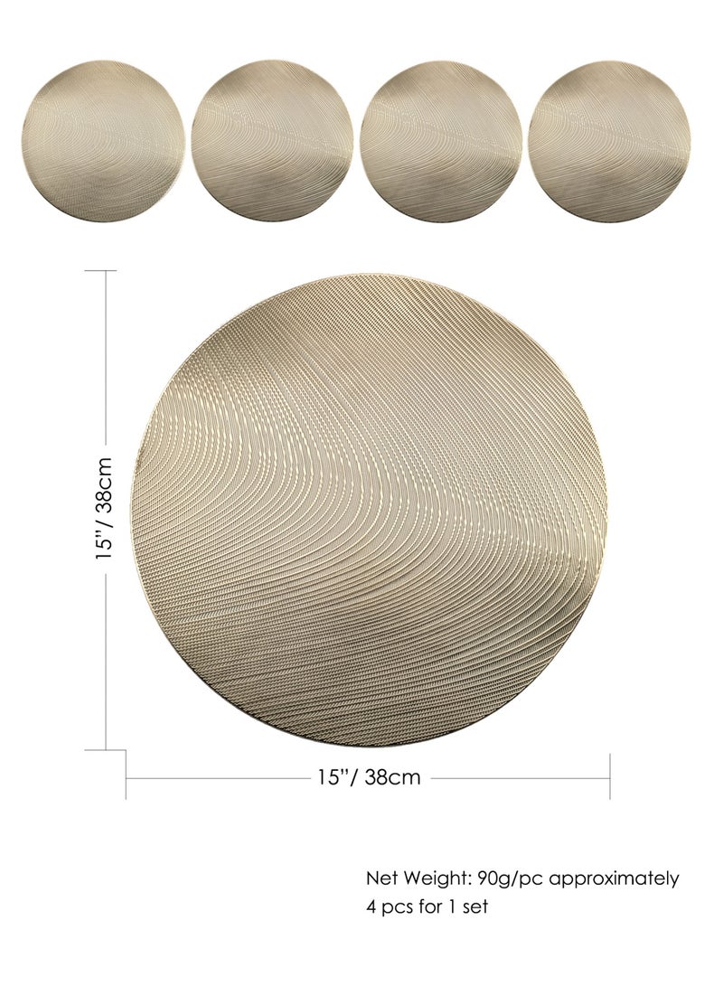 DB Innov. Gold Metallic Round Placemats, 4 Pcs Vinyl Hollow Placemats, Non-Slip Stain Heat Resistant Place Mats for Dining Table, 15x15 Inch - Image 2