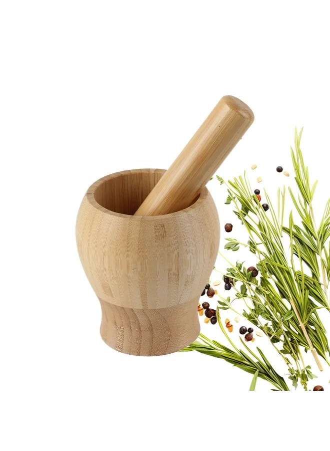 DANUBE HOME Loretta Bamboo Spice Grinder Garlic Press Ginger Crusher Spices Grinding Set Garlic Mincer Herb Spice Masher Grinder Chopper Kitchen Tool 10 x 10 x 10.9 Hcm, Pestle L 16cm