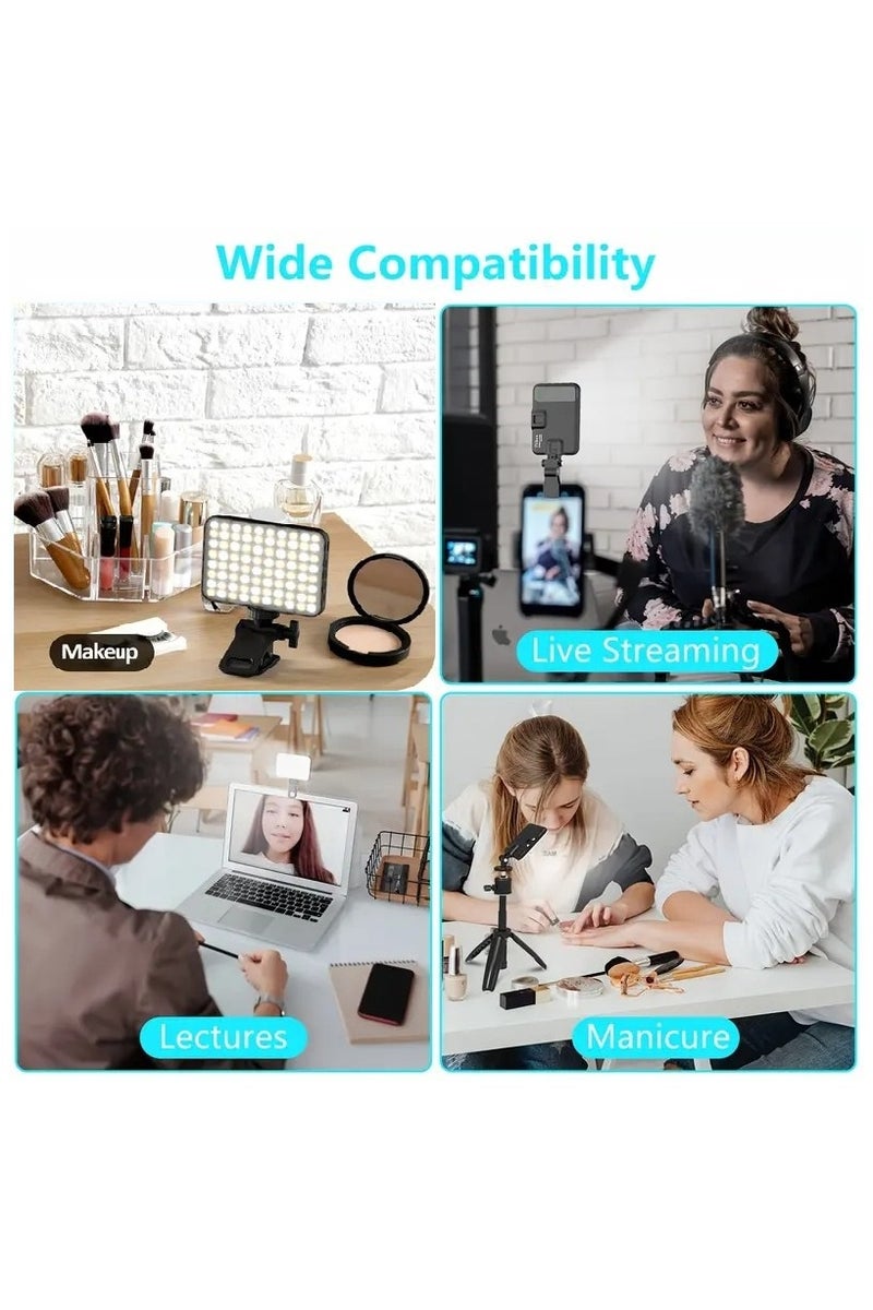 60-LED Selfie Light Rechargeable with Dual Clips - 3 Light Modes & 10 Brightness Levels, 2000mAh Battery Clip-On Video Light for Smartphones (iPhone/Android), Tablets, Laptops - Perfect for Makeup, Vlogs, Zoom Calls - Image 3