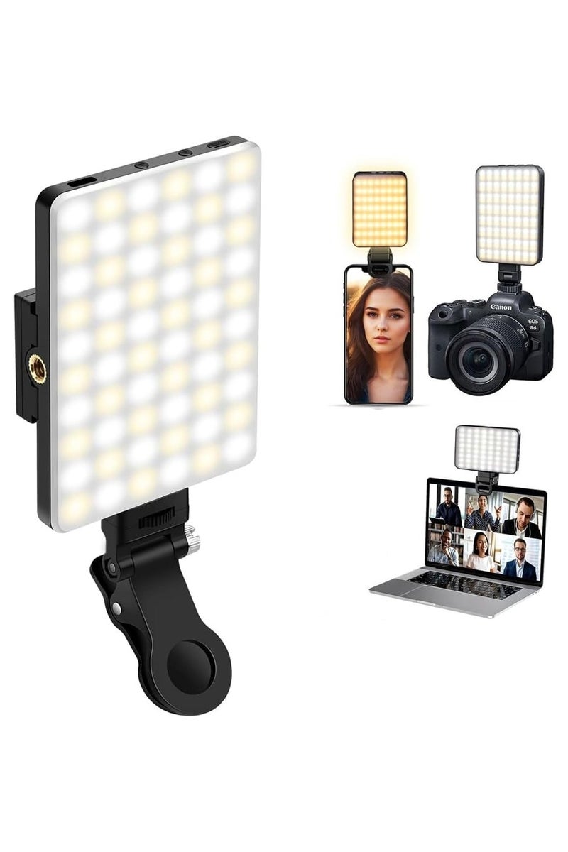 60-LED Selfie Light Rechargeable with Dual Clips - 3 Light Modes & 10 Brightness Levels, 2000mAh Battery Clip-On Video Light for Smartphones (iPhone/Android), Tablets, Laptops - Perfect for Makeup, Vlogs, Zoom Calls - Image 1