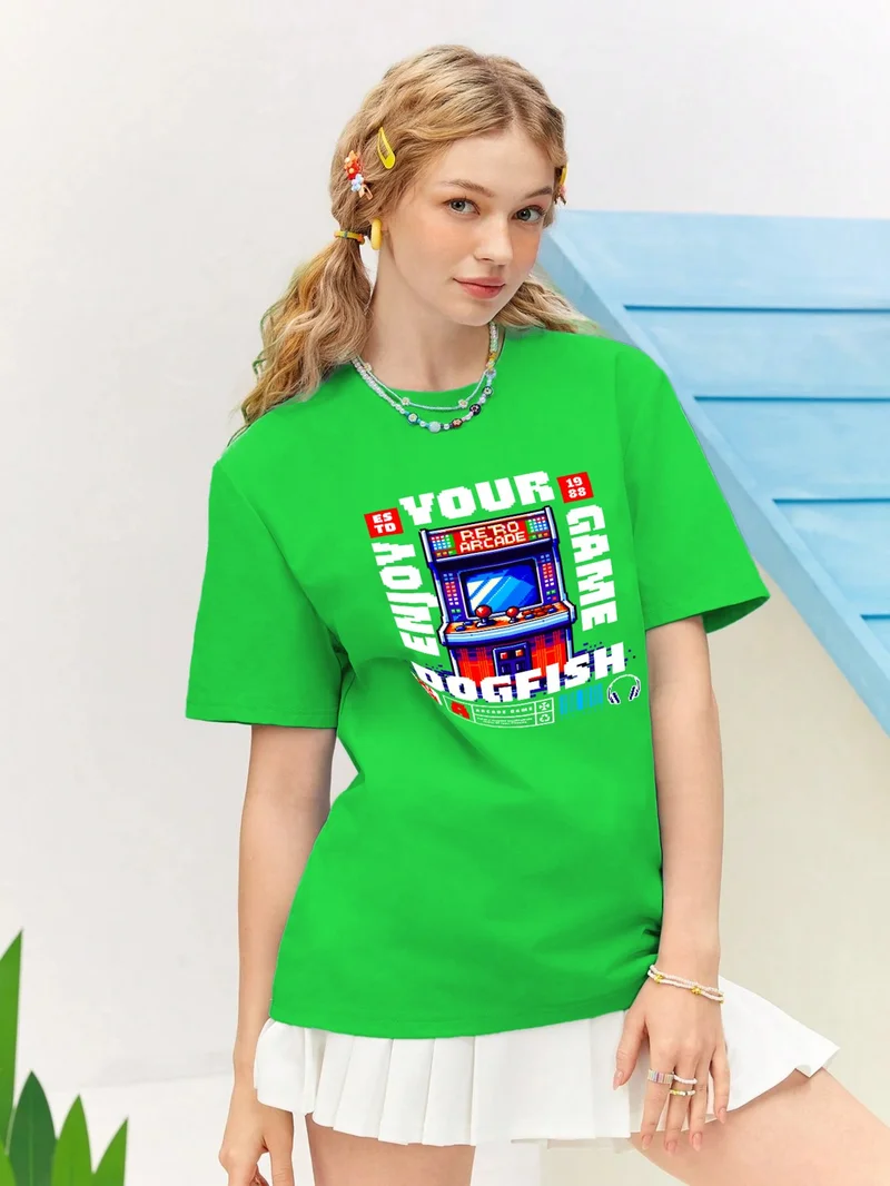 دوغ فش Lover Combination Couple Classic Pixels Timeless Fun Printed Oversize Cotton T-Shirt 2-Pack
