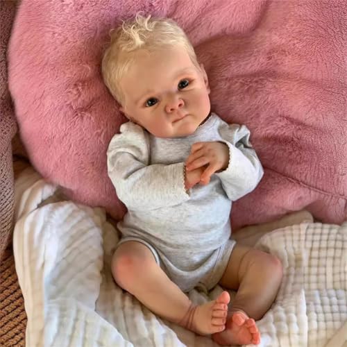 GYCV Realistic Reborn Baby Boy Dolls Eyes Open 18 Inch Lifelike Newborn Dolls Real Hair Soft Vinyl Real Life Toddler Baby Doll with Accessories and Gift Box Reborn Toy for 3 Year Old Kids - Image 1
