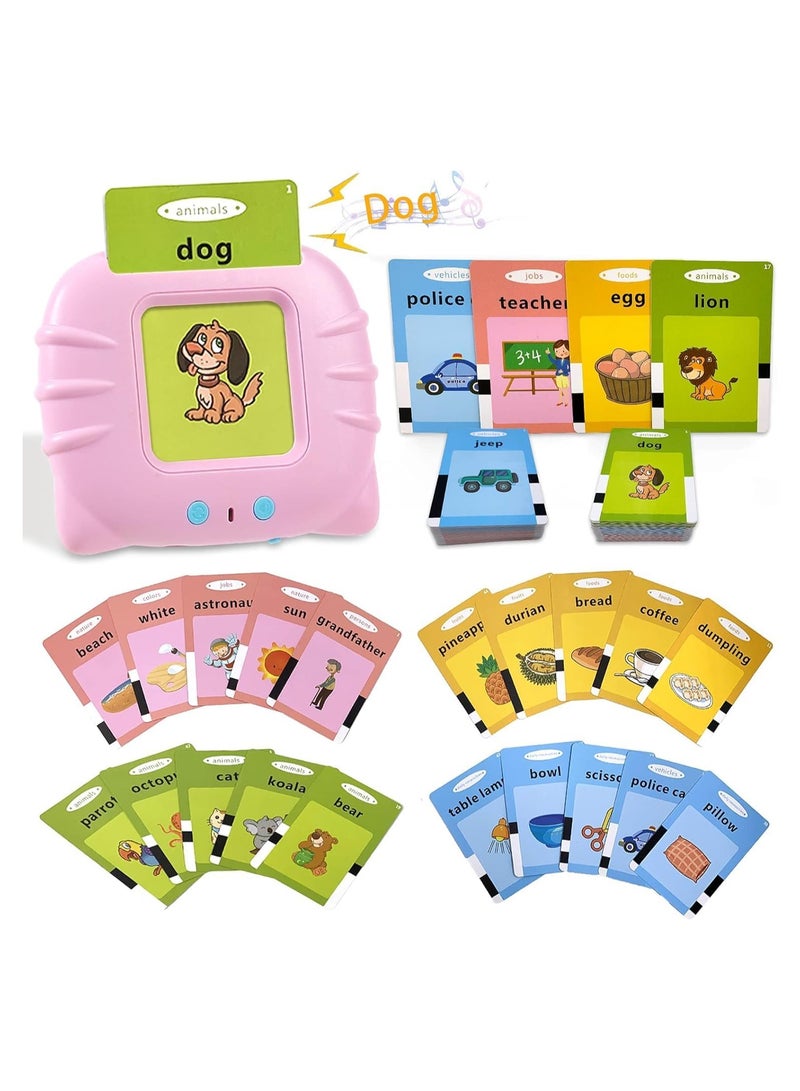 Flash Cards for Toddlers, 224 Words Flashcard Learning toys for 2 3 4 year olds Preschool Learning Resource Electronic Interactive Toys, For Boys and Girls Speech Therapy (PINK 03)  - Image 1