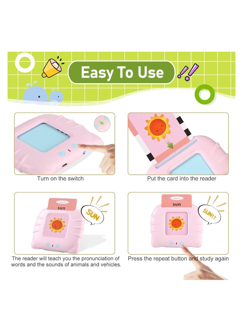 Flash Cards for Toddlers, 224 Words Flashcard Learning toys for 2 3 4 year olds Preschool Learning Resource Electronic Interactive Toys, For Boys and Girls Speech Therapy (PINK 03)  - Image 3