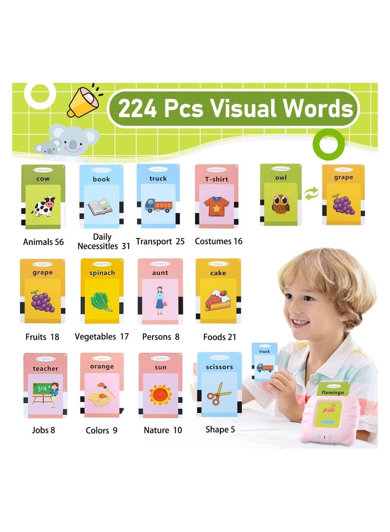 Flash Cards for Toddlers, 224 Words Flashcard Learning toys for 2 3 4 year olds Preschool Learning Resource Electronic Interactive Toys, For Boys and Girls Speech Therapy (PINK 03)  - Image 2