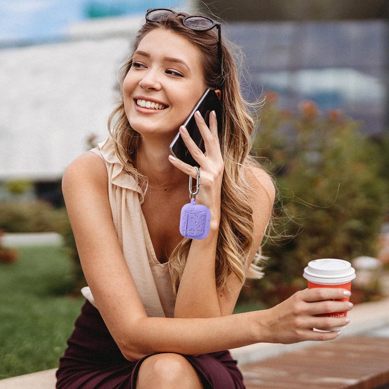 Lerobo Cute Silicone Case Cover for Airpods 4 Case with Cleaner Kit, Flower Engraved Protective Case Cover with Keychain Compatible with Apple Airpods 4 Case 2024, Bluish Violet - Image 2