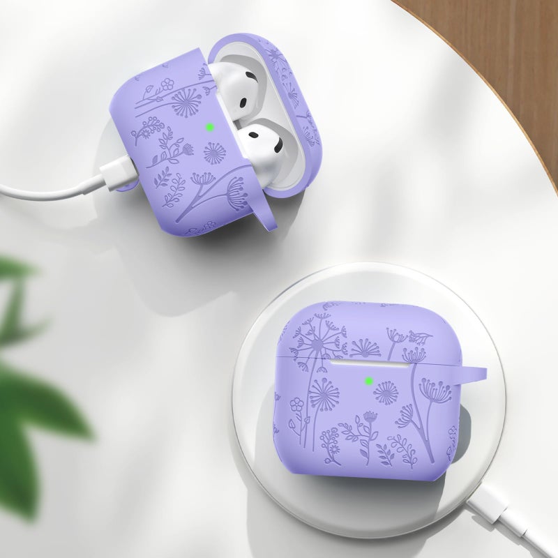 Lerobo Cute Silicone Case Cover for Airpods 4 Case with Cleaner Kit, Flower Engraved Protective Case Cover with Keychain Compatible with Apple Airpods 4 Case 2024, Bluish Violet - Image 5