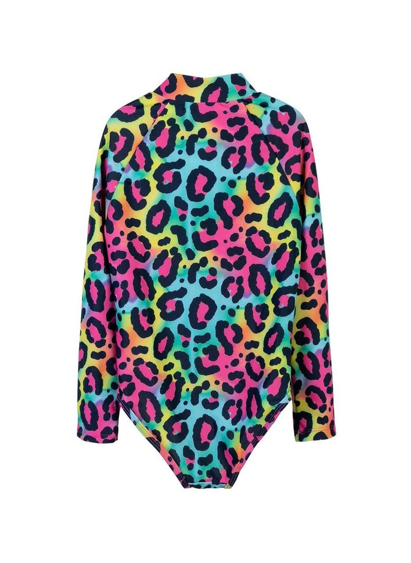 MINOTI Girls' Long Sleeve Zip Swimsuit with Allover Print - Image 2