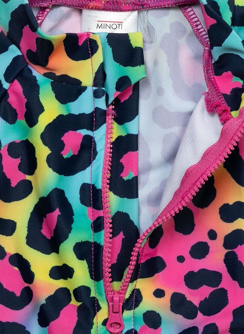 MINOTI Girls' Long Sleeve Zip Swimsuit with Allover Print - Image 3