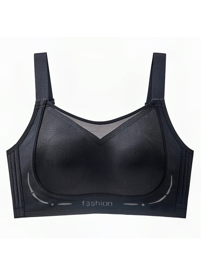 Finseech Bandeau Bra With High Side Support, Thin Cups, Large Size, Breathable Underwear, Elegant Black, 90bcd