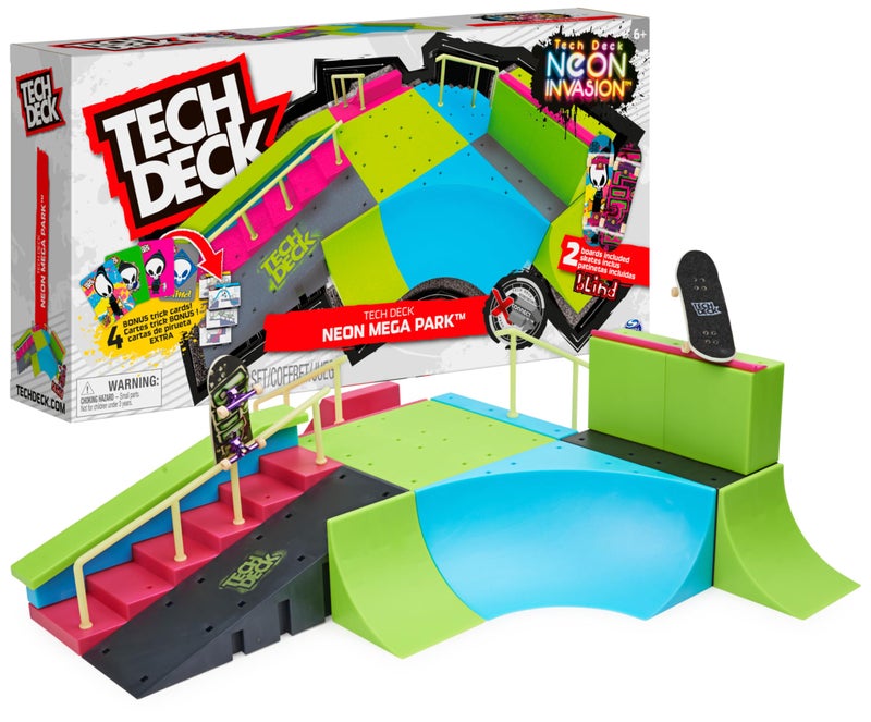 Tech Deck Neon Mega Park XConnect Creator Customizable GlowinTheDark Ramp Set with 2 Blind Skateboard Fingerboards 90 Pieces Gift for Ages 6 - Image 2
