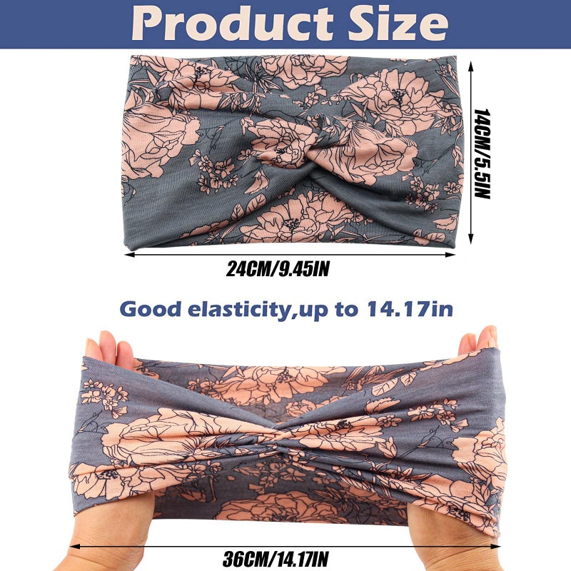 Carede Wide Headbands for Women Girls,Floral Printed Boho Headband Turban Knot Hairband Twist Workout Headbands Fashion Yoga Hair Bands,Pack of 6 - Image 2