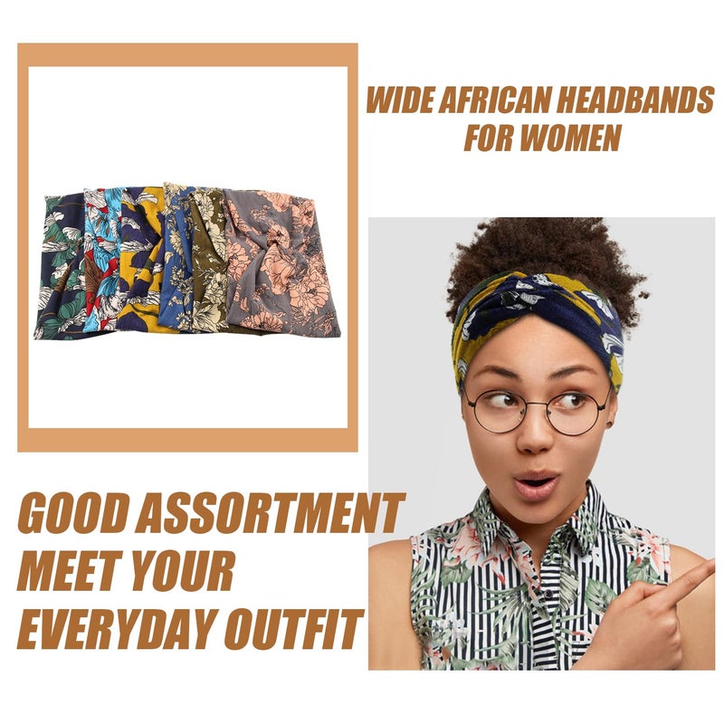 Carede Wide Headbands for Women Girls,Floral Printed Boho Headband Turban Knot Hairband Twist Workout Headbands Fashion Yoga Hair Bands,Pack of 6 - Image 3