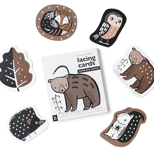 Wee Gallery Woodland Lacing Cards Sewing Board and Travel Game for Toddlers and Preschoolers Fine Motor Skills Toy MontessoriInspired Educational Kids Craft Activity for Ages 3 - Image 1
