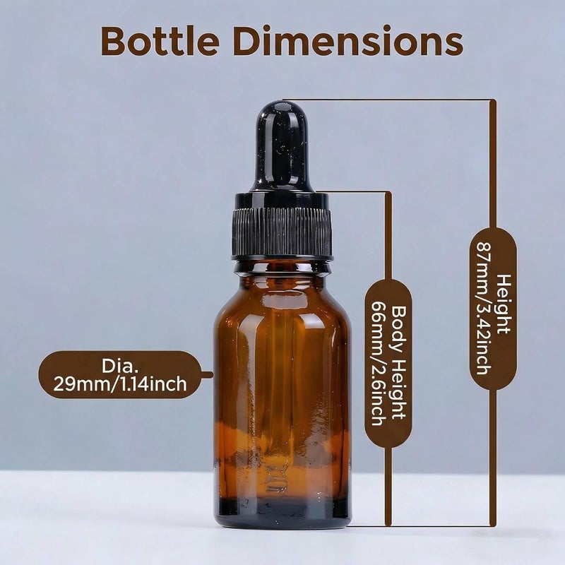 ericotry 4PCS 15ml (1/2 oz) Empty Refillable Amber Glass Droppers Essential Oil Bottles Aromatherapy Cosmetics Elite Fluid Container Jar Pot Holder with Glass Eye Dropper and Black Caps - Image 2