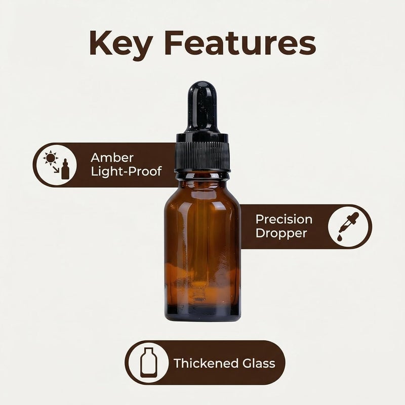 ericotry 4PCS 15ml (1/2 oz) Empty Refillable Amber Glass Droppers Essential Oil Bottles Aromatherapy Cosmetics Elite Fluid Container Jar Pot Holder with Glass Eye Dropper and Black Caps - Image 3