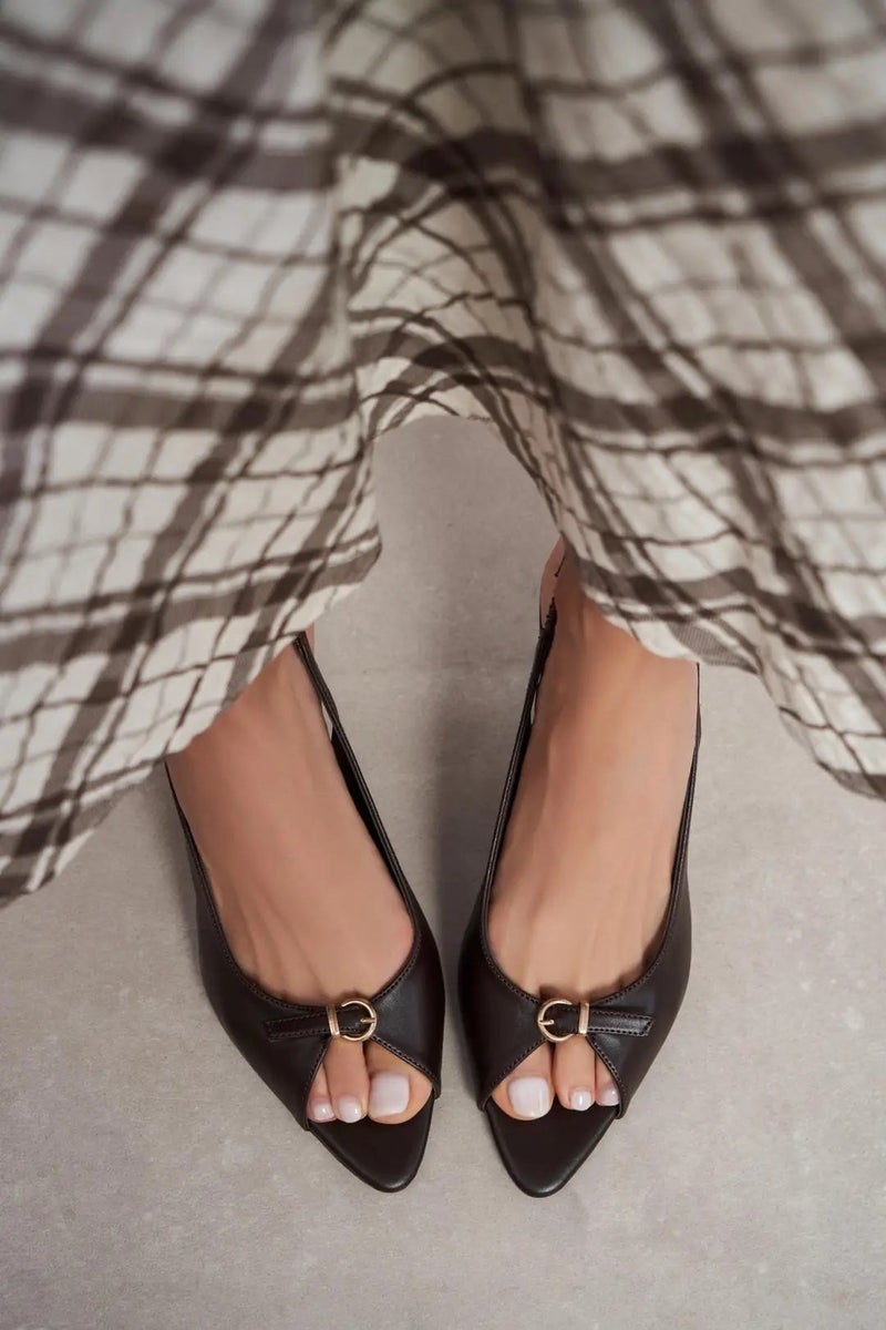 Nisantasi Shoes Rone Matte Pointed Toe Front Buckle Slim Heel Slingback — Brown Light - Image 5