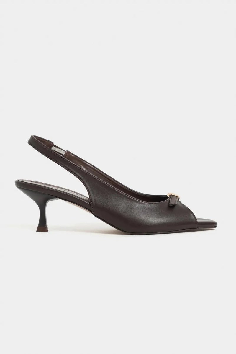 Nisantasi Shoes Rone Matte Pointed Toe Front Buckle Slim Heel Slingback — Brown Light - Image 1