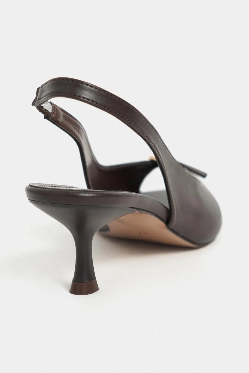 Nisantasi Shoes Rone Matte Pointed Toe Front Buckle Slim Heel Slingback — Brown Light - Image 3