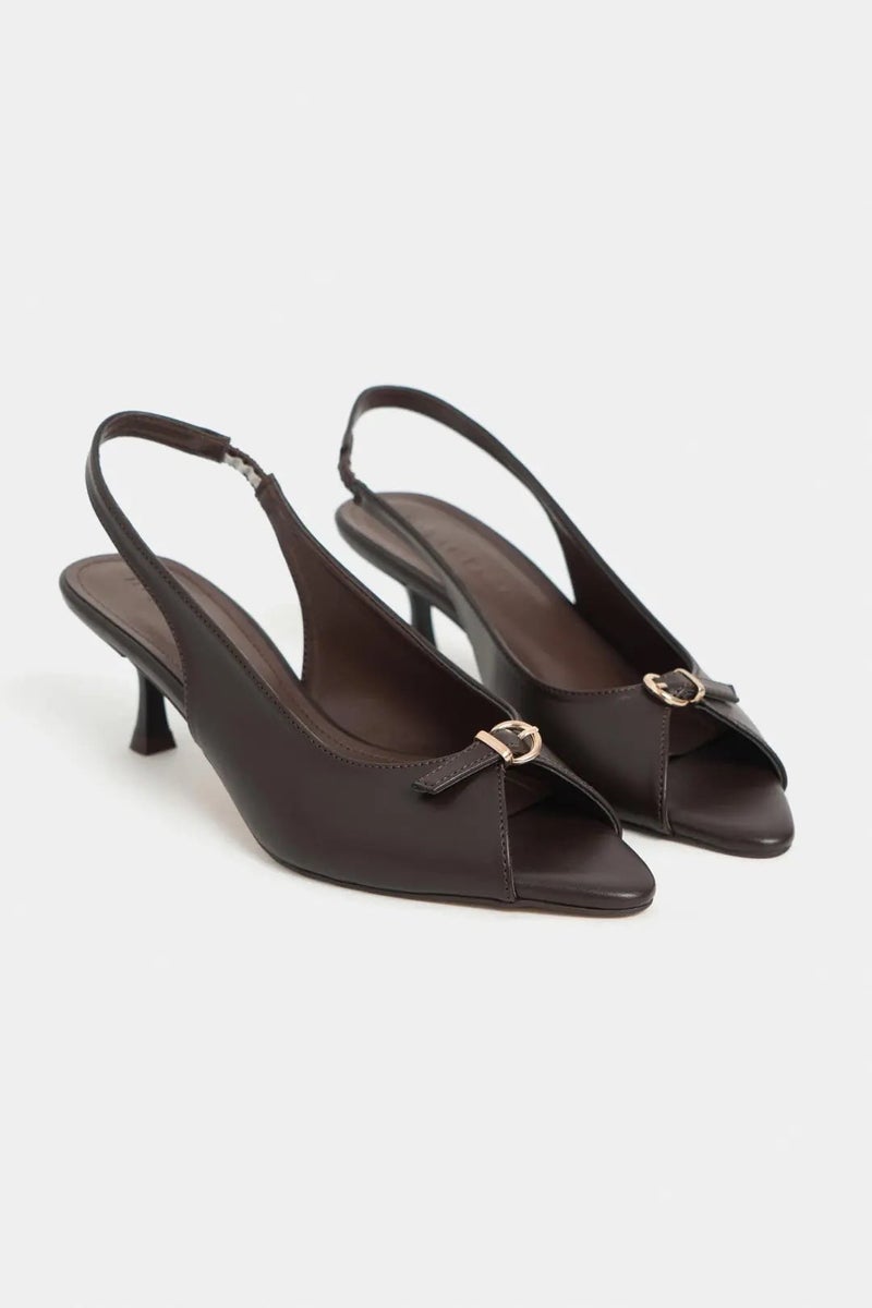 Nisantasi Shoes Rone Matte Pointed Toe Front Buckle Slim Heel Slingback — Brown Light - Image 4