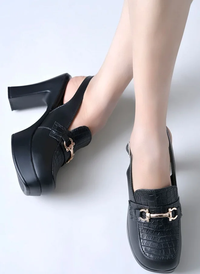 شوتوبيا Shoetopia Textured Party Block Mules with Buckles