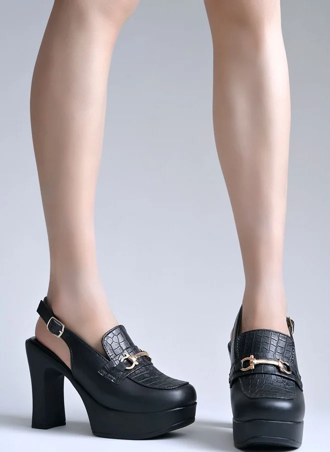 شوتوبيا Shoetopia Textured Party Block Mules with Buckles