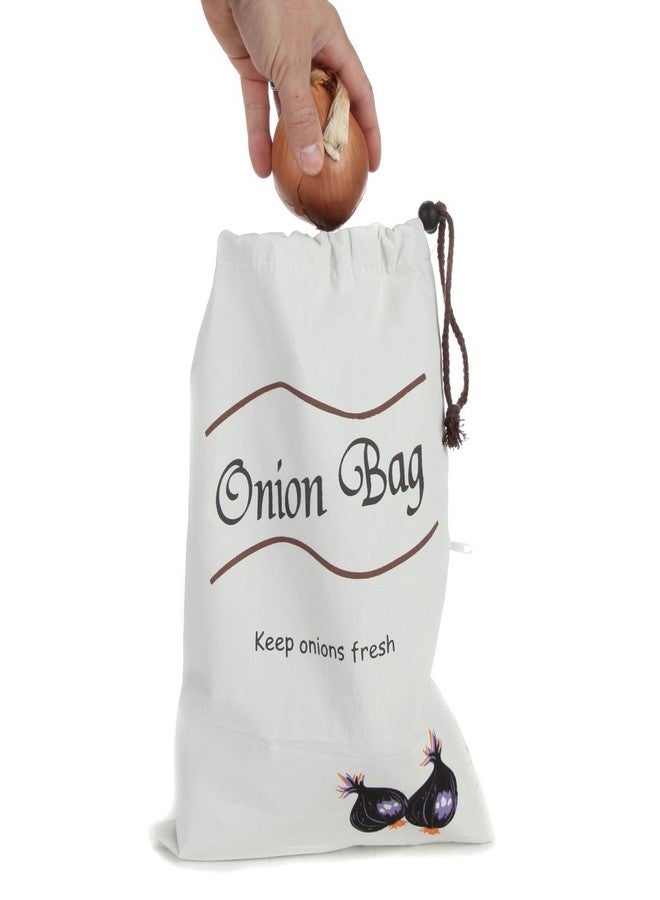 Home-X Drawstring Vegetable Bag, Designed to Keep Onions Fresh for Longer, White (Holds 10lbs) - Image 1