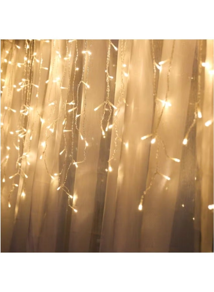 Lxhaung Icicle Lights 90 LED 10 ft Short Curtain Lights with 8 Modes Remote Control Powerd by USB Battery - Waterproof Fairy String Lights Indoor Outdoor Holiday Party Window Decoration Warm White - Image 2