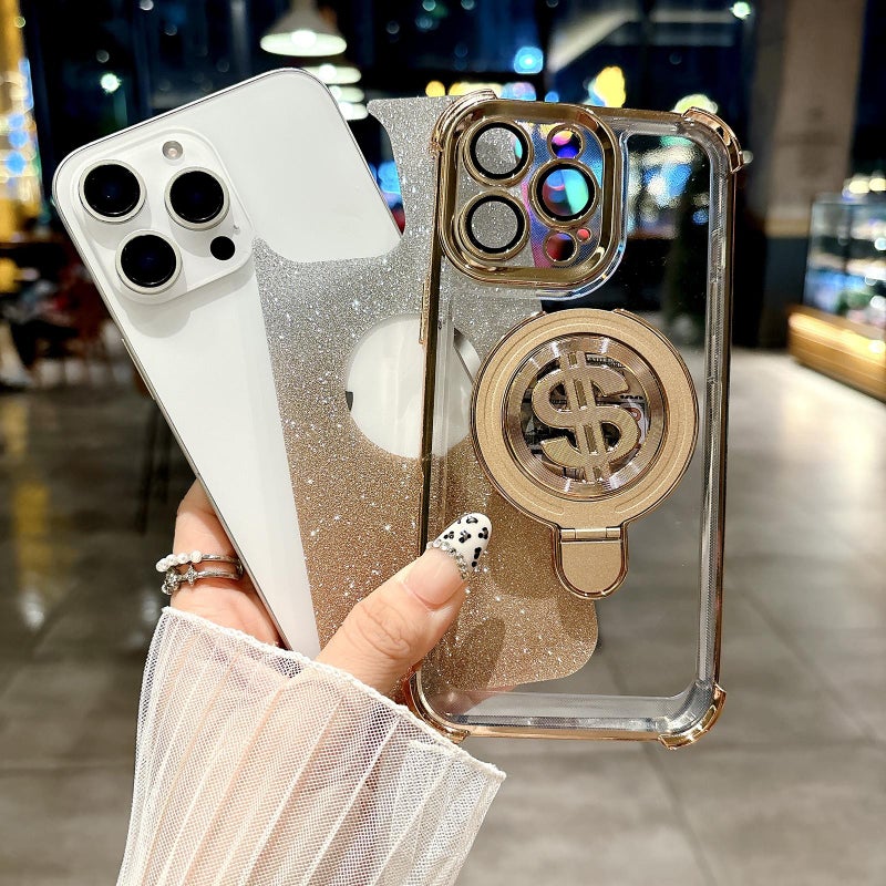 HuHa Protective Cover For iPhone 12 Pro Space Gradient Glitter MagSafe Holder Phone Case with Lens Film(Silver) - Image 3