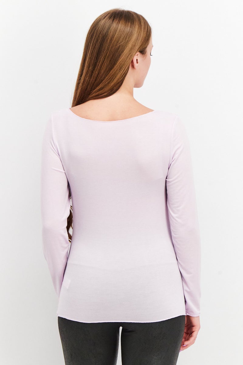 Tchibo Women Round Neck Long Sleeve Plain T-Shirt, Lilac - Image 4