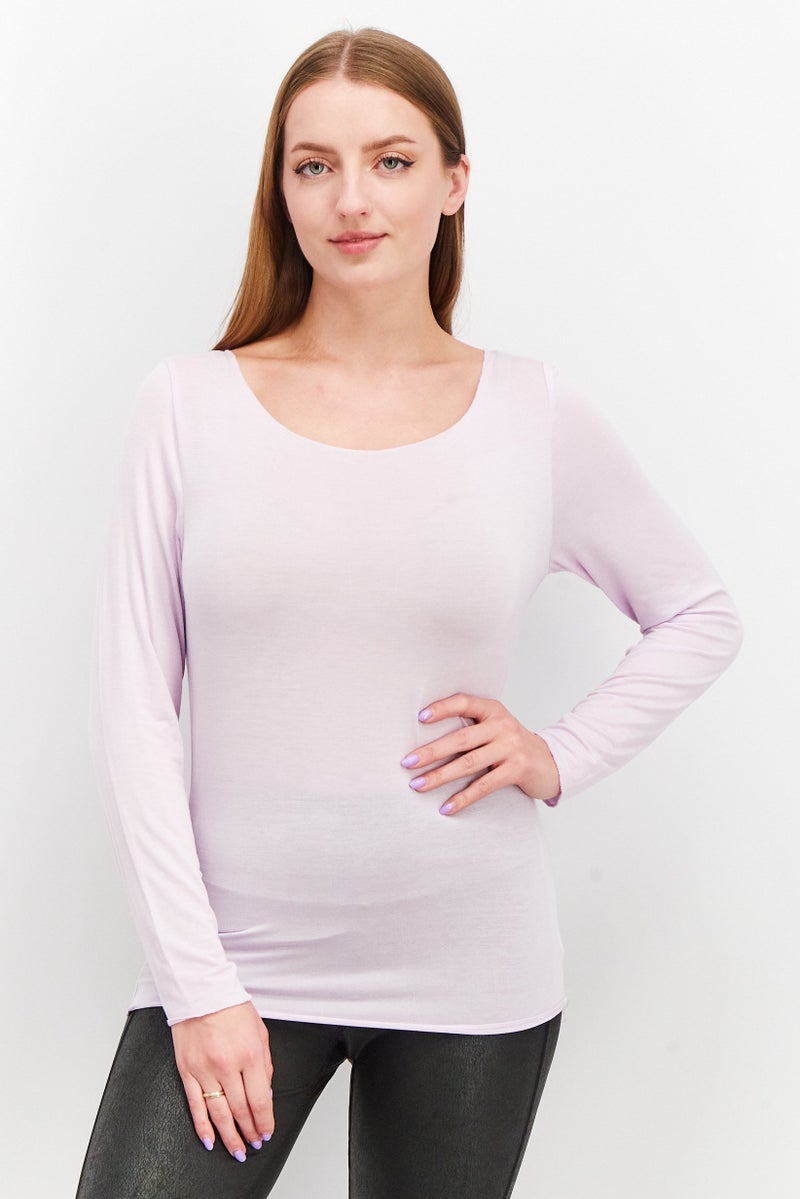 Tchibo Women Round Neck Long Sleeve Plain T-Shirt, Lilac - Image 1