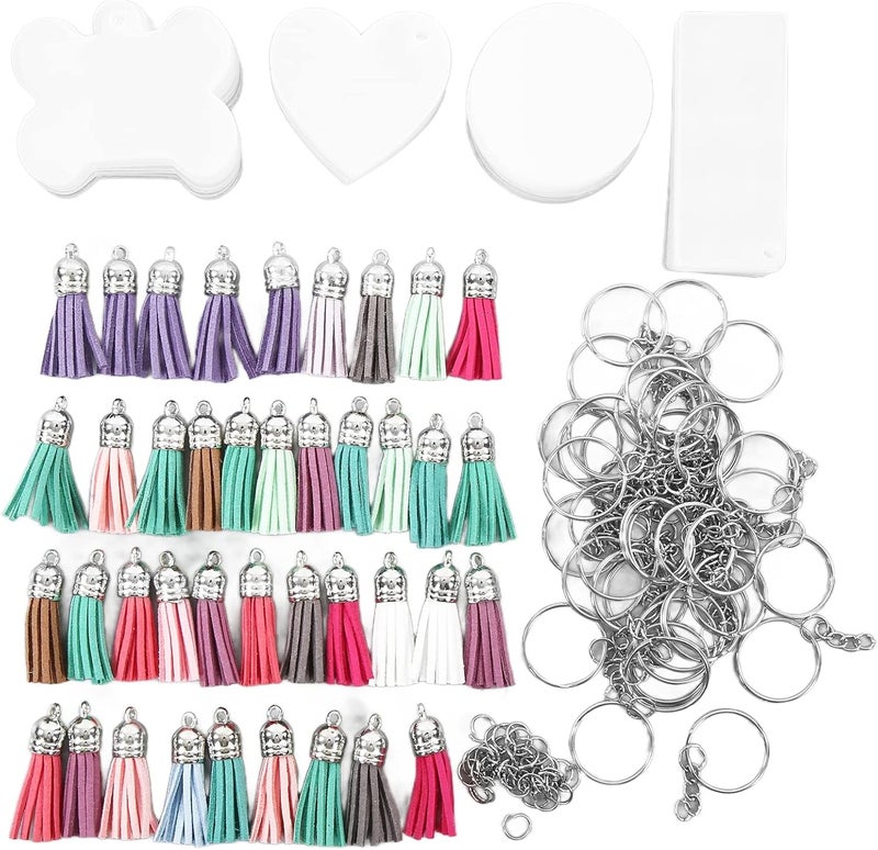 KunEchevyr DIY Keychain Set with Special Shape Acrylic Blanks, Wireless Craft Kit for Handmade Key Chains, Includes Tassels and Key Rings for Backpack and Pendant Crafts - Image 2