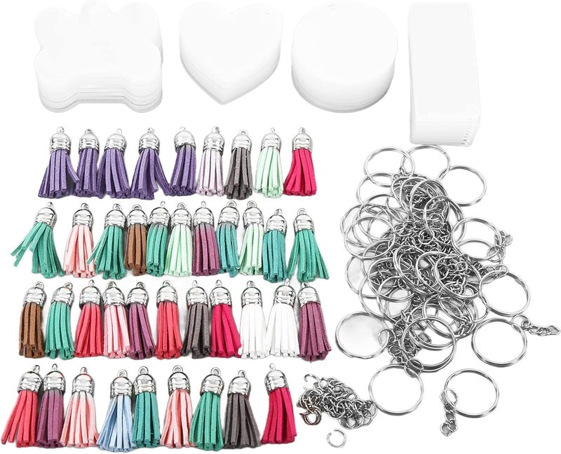KunEchevyr DIY Keychain Set with Special Shape Acrylic Blanks, Wireless Craft Kit for Handmade Key Chains, Includes Tassels and Key Rings for Backpack and Pendant Crafts - Image 1