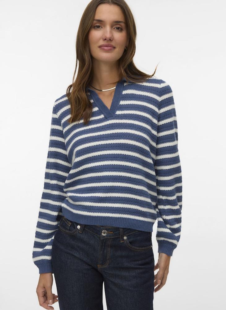 VERO MODA Vmgorgeous Long Sleeve V-Neck Polo Pullover Sweater - Image 1