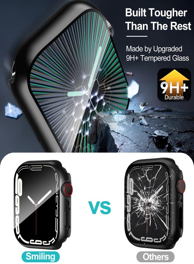 Smiling 2 Pack Case Compatible with Apple Watch Series 9/8 /7 45mm withTempered Glass Screen Protector, Hard PC Case Overall Protective Cover- Black - Image 3