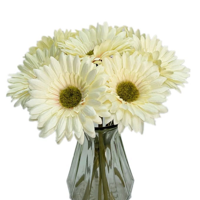 10PCS ARTIFICIAL GERBERA DAISY SILK FLOWERS FAUX FLOWER FOR PARTY HOME KITCHEN GARDEN WEDDING DECOR CREAM WHITE