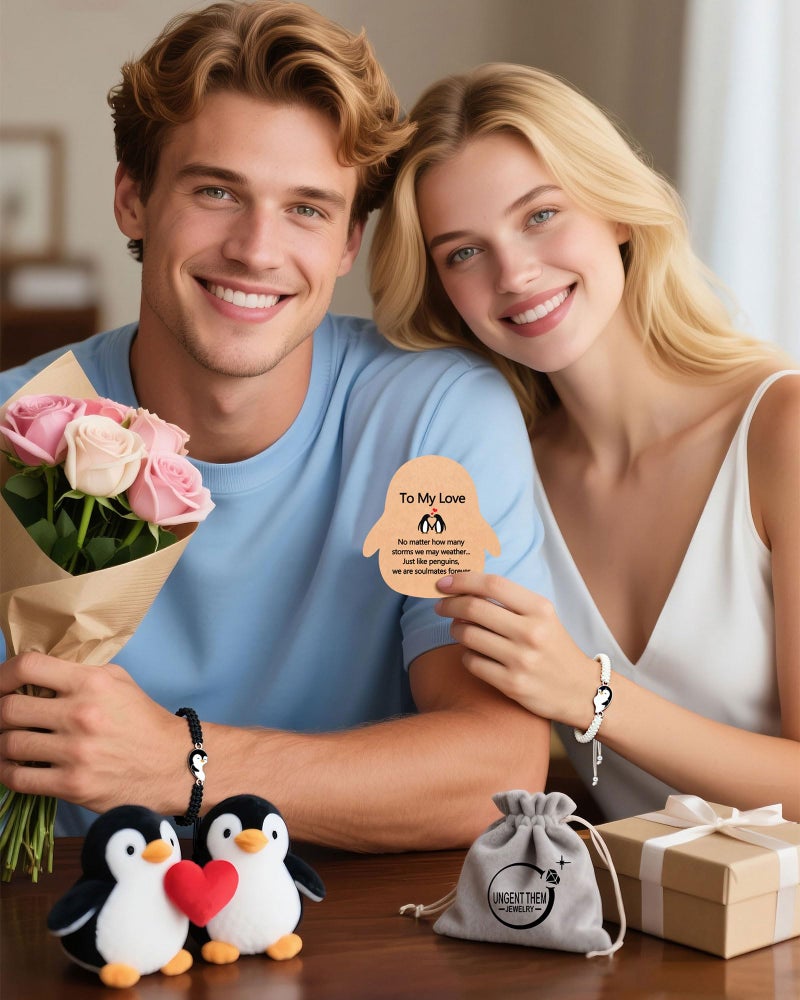 UNGENT THEM Valentines Day Gifts for Him Her Boyfriend Girlfriend Birthday Couples Bracelets Matching Long Distance Relationship Christmas Anniversary Cute Romantic I Love You Penguin Gifts Women Men - Image 3