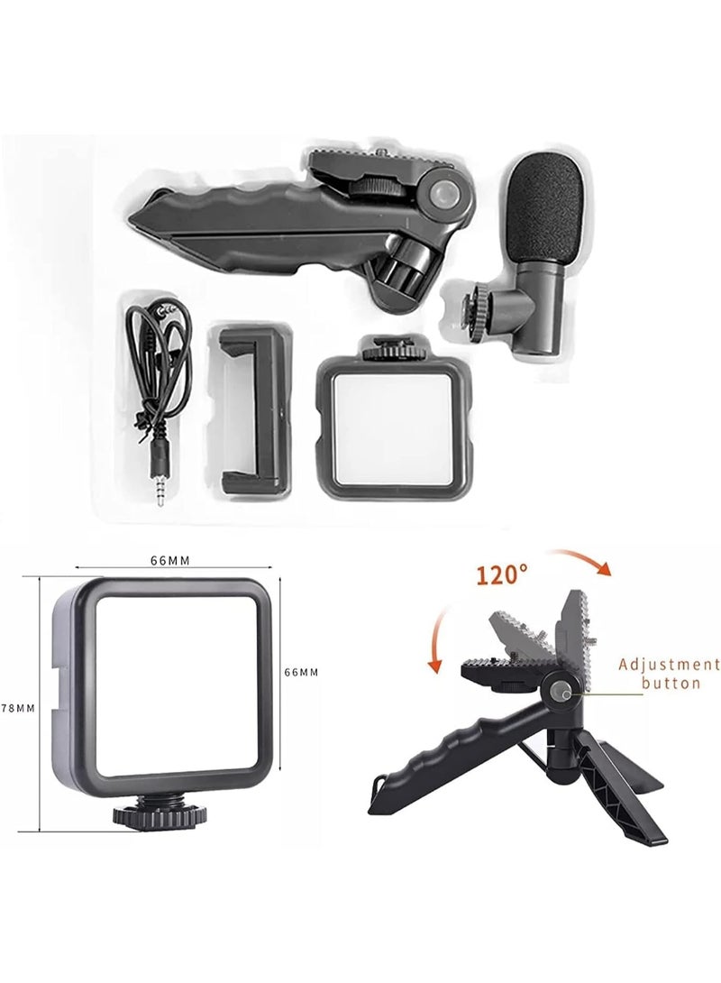 CROWNVIZ تتضمن مجموعة التدوين المرئي جهاز تحكم عن بعد يعمل بتقنية البلوتوث، وميكروفون، وحامل ثلاثي القوائم صغير، وإضاءة LED، ومشبك حامل هاتف لصنع مقاطع الفيديو/تسجيل مقاطع الفيديو/التدوين الصوتي/إنشاء المحتوى - Image 3