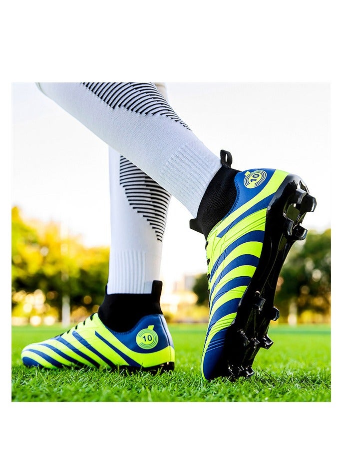Professional training football shoes, high-top stripes, non-slip and wear-resistant, unisex, blue-green - Image 5