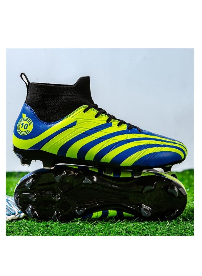 Professional training football shoes, high-top stripes, non-slip and wear-resistant, unisex, blue-green - Image 2