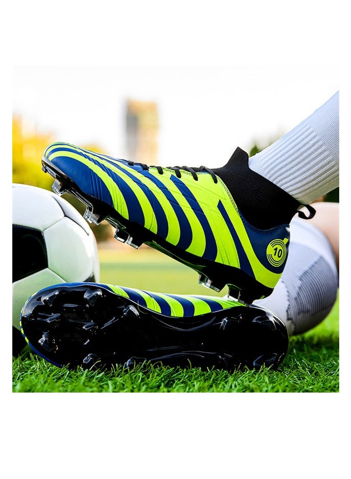 Professional training football shoes, high-top stripes, non-slip and wear-resistant, unisex, blue-green - Image 4