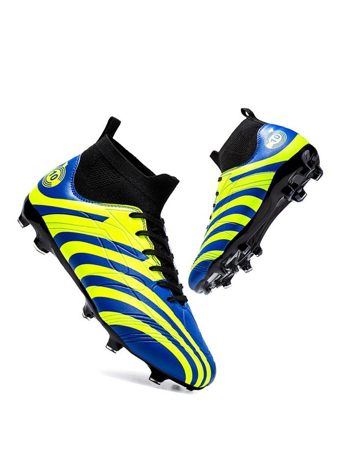 Professional training football shoes, high-top stripes, non-slip and wear-resistant, unisex, blue-green - Image 3