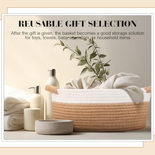 Colingmill Graduation Woven Gift Basket with Gift Bags and Ribbons 12x8x5 Empty Cotton Rope Storage Basket for Birthdays Wedding DIY PresentWhiteCoffee - Image 3