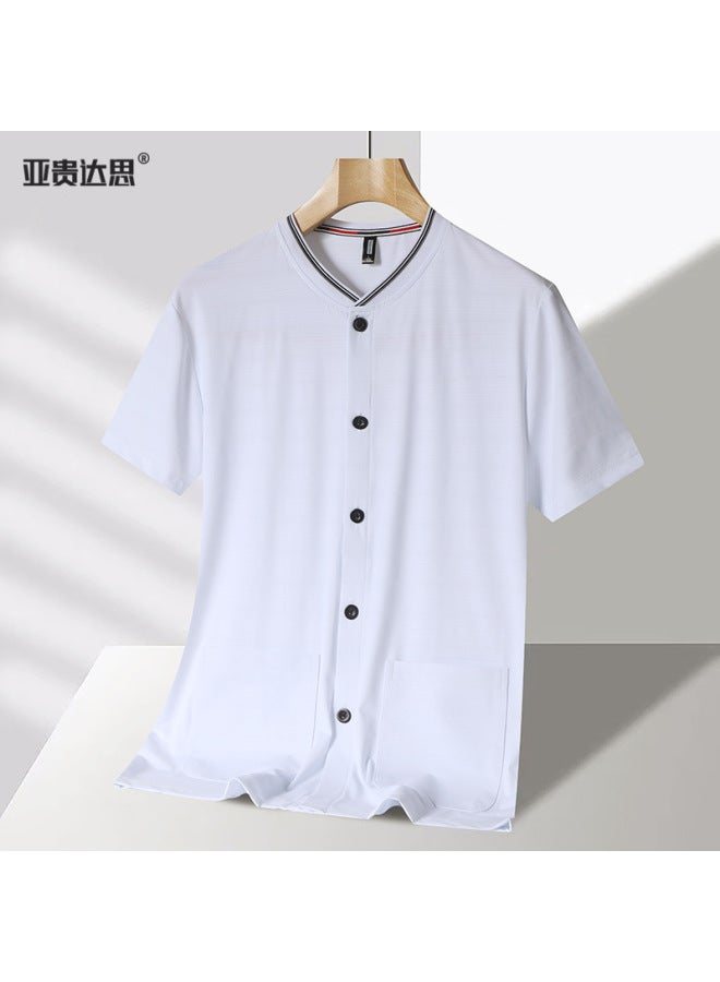 Middle-aged And Elderly Ice Silk Short-sleeved T-shirt Cardigan Dad Loose Old Man Grandpa Cardigan Top Pocket Quick-drying Sun Protection Clothing