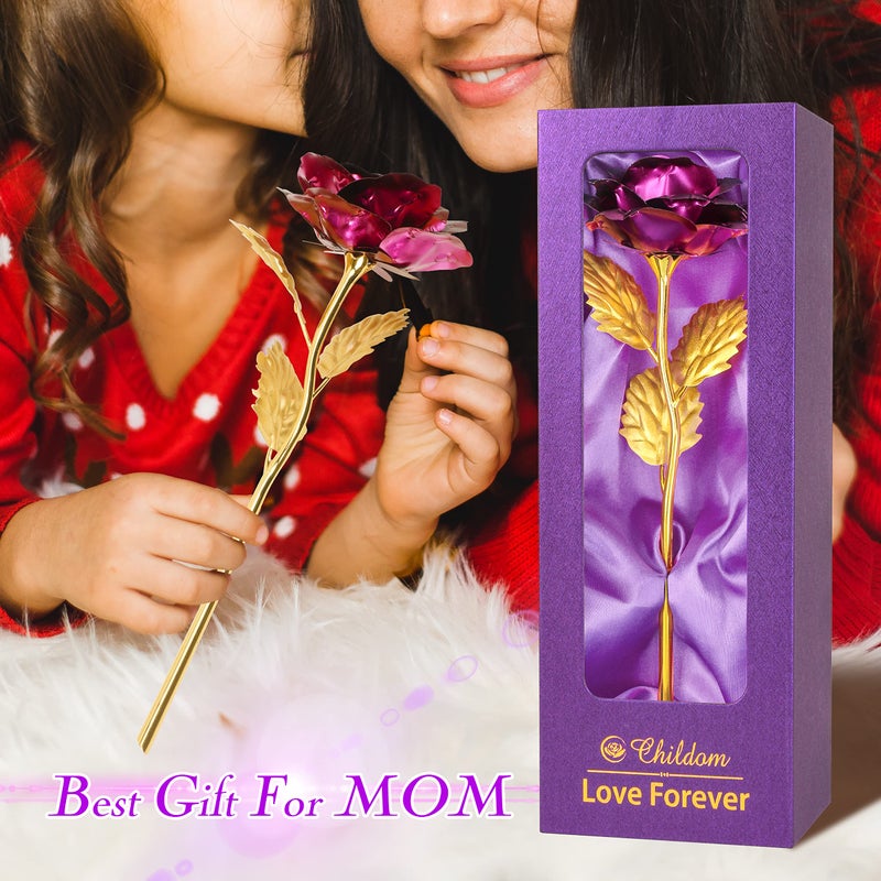 Childom Birthday Gifts for Women,Christmas Rose Gifts for Mom,Purple Rose Present for Her,Wife,Sweet Artificial Flower for Grandma,Daughter,Women,Christmas,Birthday,Anniversary,Valentines,Mothers Day - Image 3